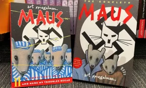 Maus vol I and vol II graphic novels. The most recent banned books.