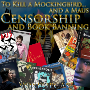 episode artwork featuring several examples of book banning