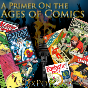 Episode artwork with several comic book cover from different ages of comics.