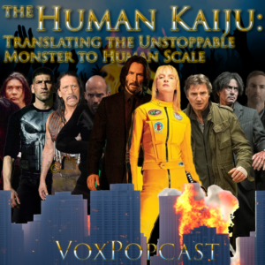 episode artwork featuring characters from various Human Kaiju films 
